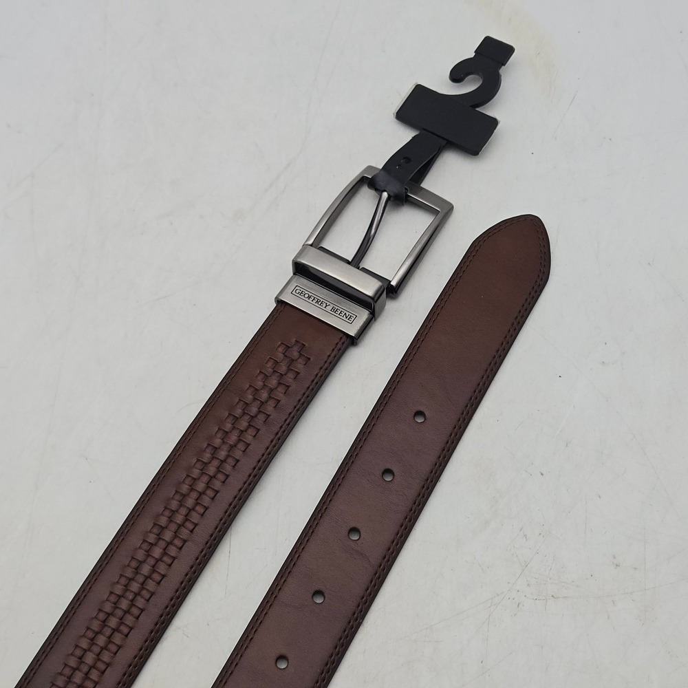 Geoffrey Beene Belt Brown Black Textured Reversible Syn Leather Mens 36 Buckle